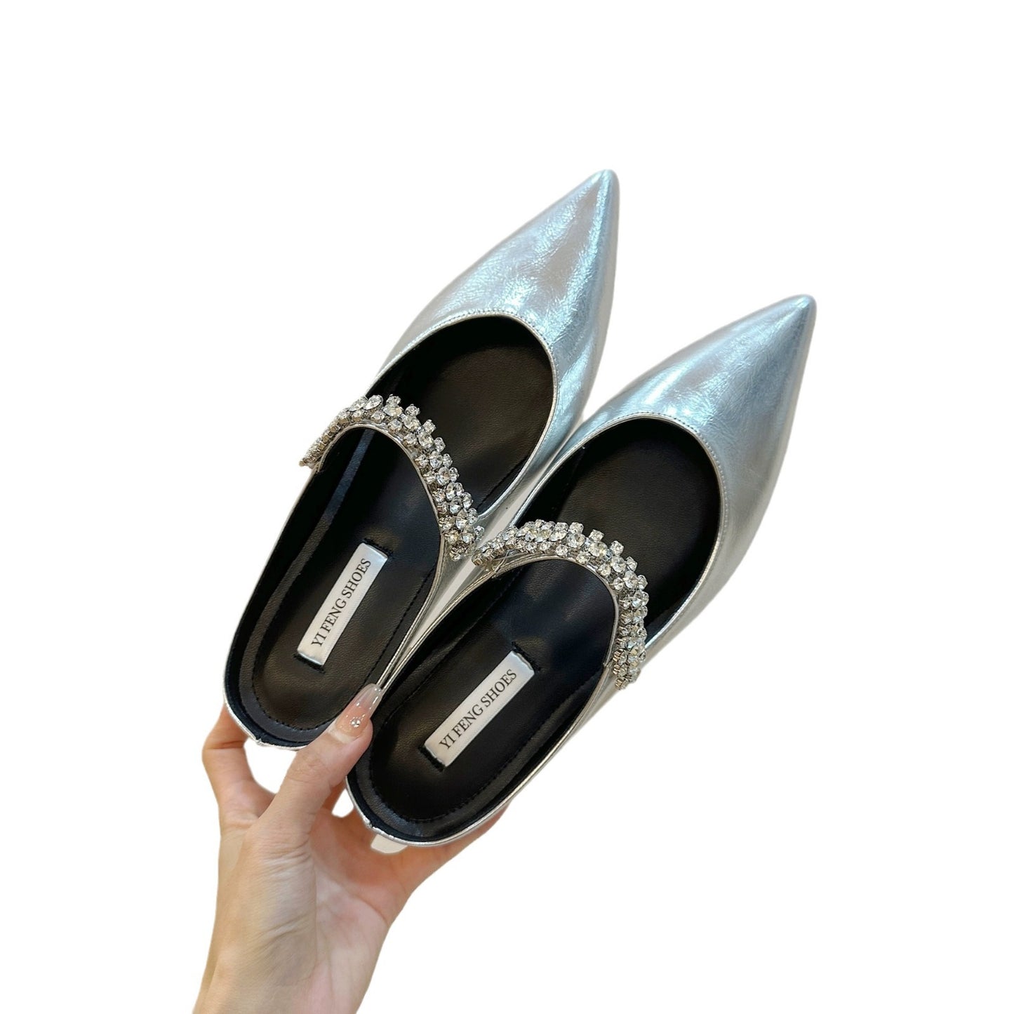 Women's Half For Summer Outdoor Wear Pointed Toe Rhinestone Sier Sandals