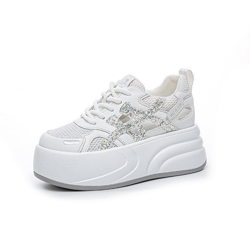 Women's Small Thick Bottom Heightened Easy Wear Hollowed Mesh Casual Shoes