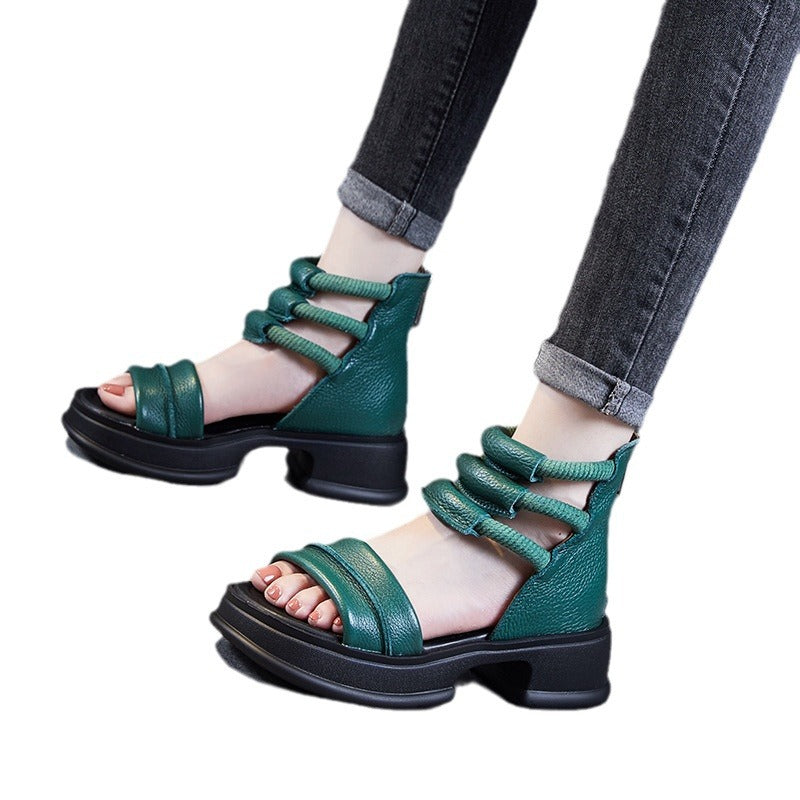 Women's Summer Roman First Layer Cowhide Retro Outdoor Open Toe Sandals
