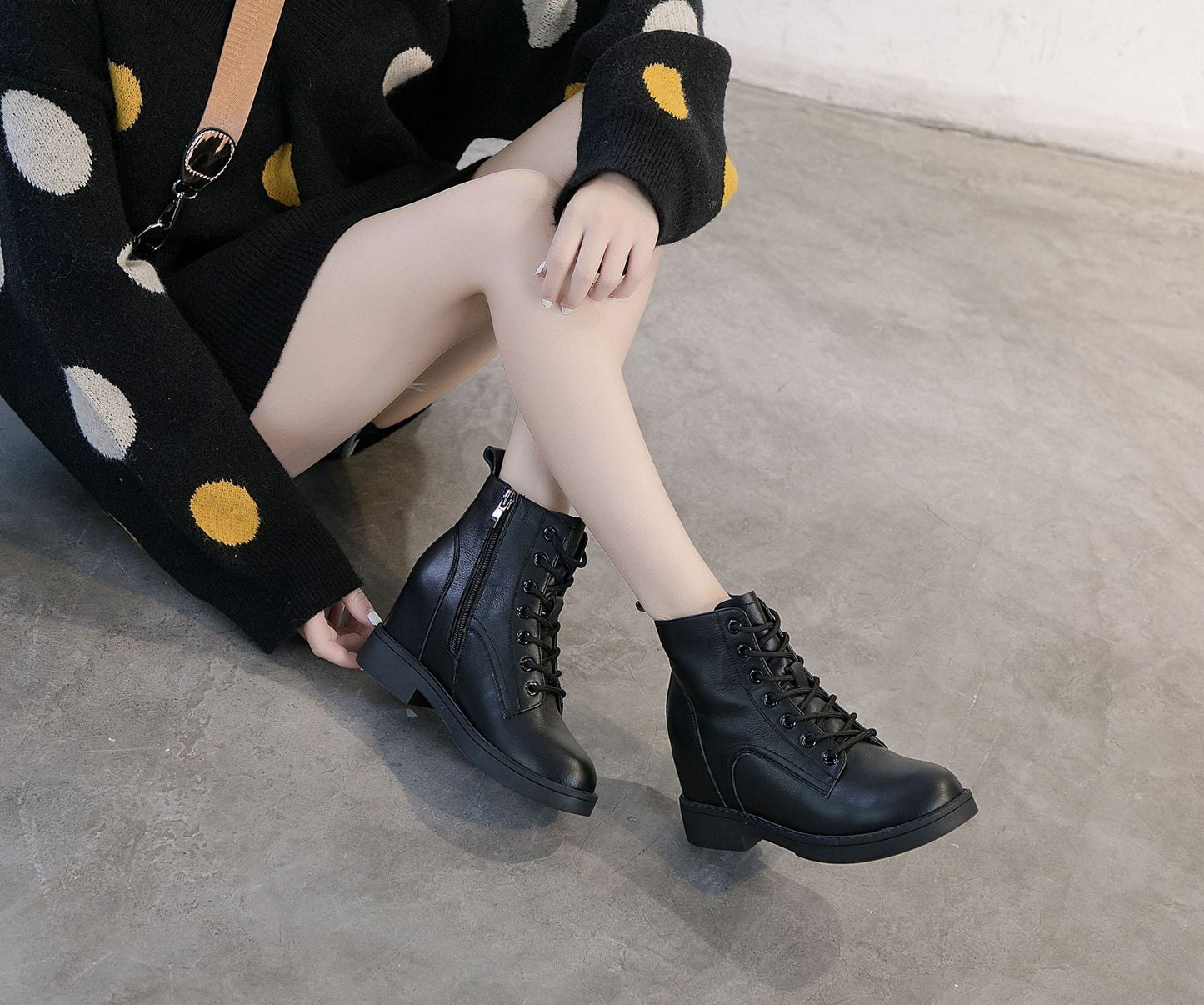 Women's Increasing Martin Female Lace Up Chunky Ankle Thick-soled Boots