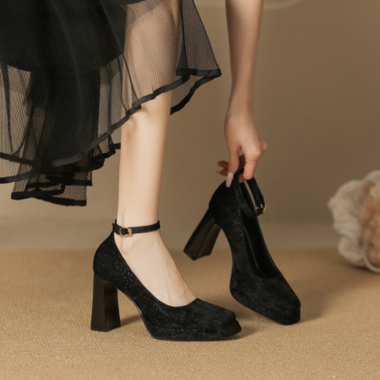 Women's Square Toe Chunky Mary Jane Korean Fairy Women's Shoes