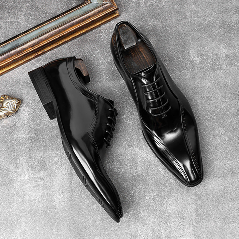 Men's Top Layer Cowhide Slit Bead Polished Gentleman Leather Shoes