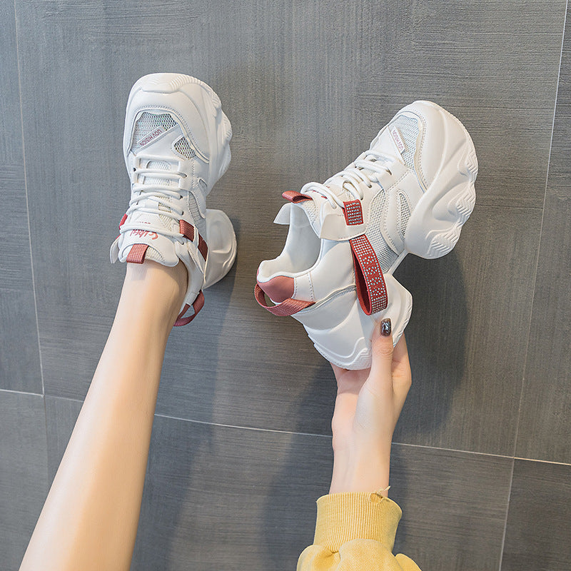 Women's Dad Thick Bottom Transparent Mesh Height Increasing Insole Fashion Women's Casual Shoes