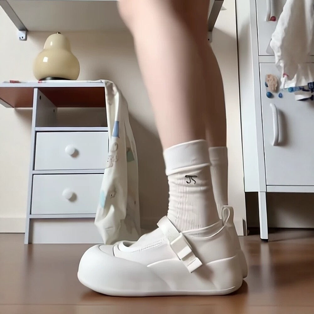 Women's Jane Platform White Round Toe Shallow Mouth Velcro Soft Bottom Women's Casual Shoes