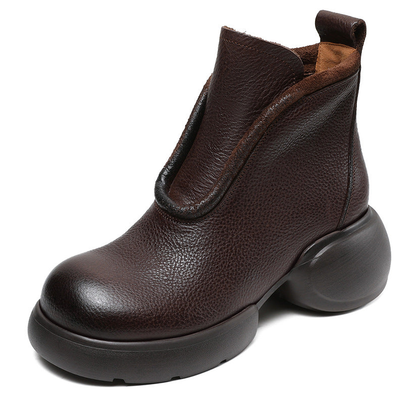 Women's Thick-soled Retro Artistic Round Head High Side Zipper Boots
