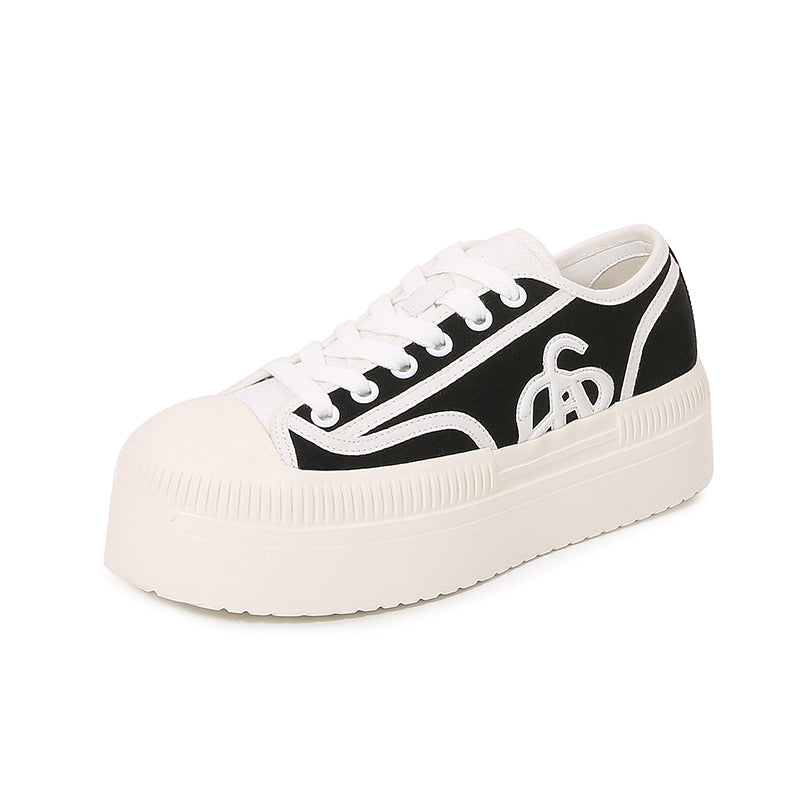 Women's Height Increasing Greasy Platform Biscuit Shape Canvas Shoes