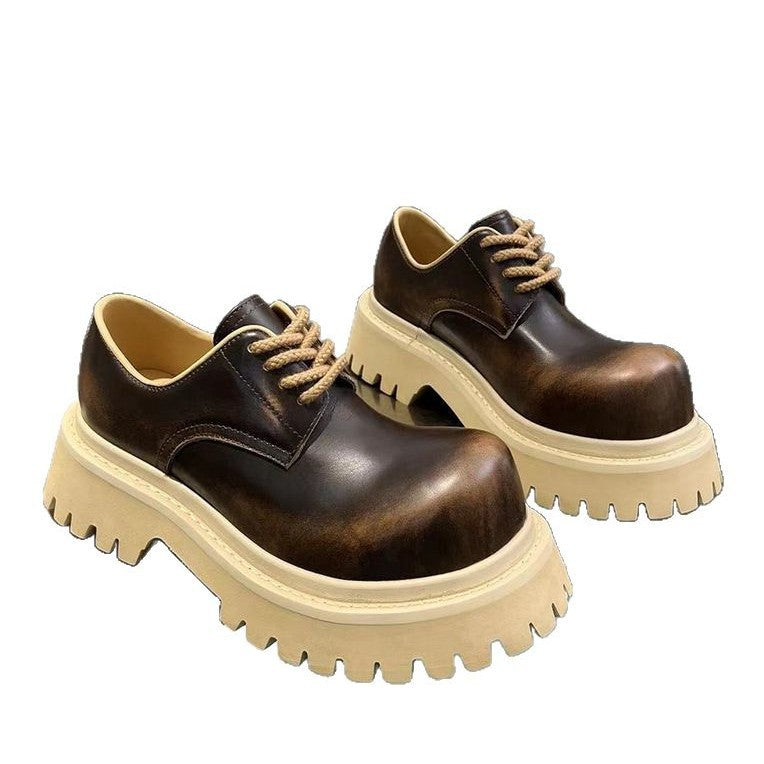 Women's & Men's Mickey Big Head Derby British Style Thick Bottom Round Leather Shoes