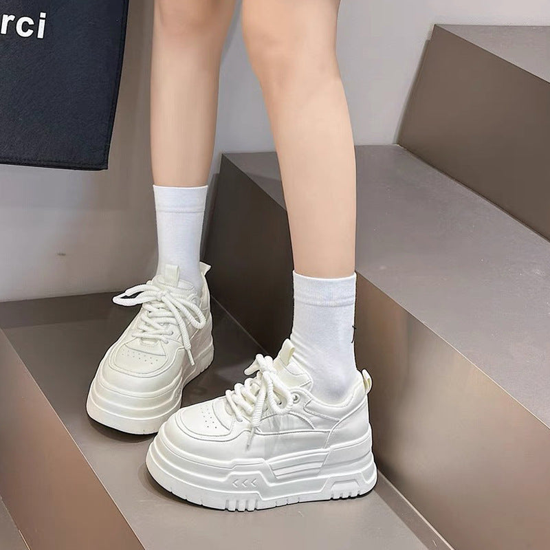 Women's Platform White Genuine Pumps Increased Fashion Casual Shoes