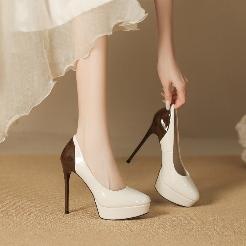 Women's Waterproof Platform Elegant Round Toe Stiletto High Not Tired Heels