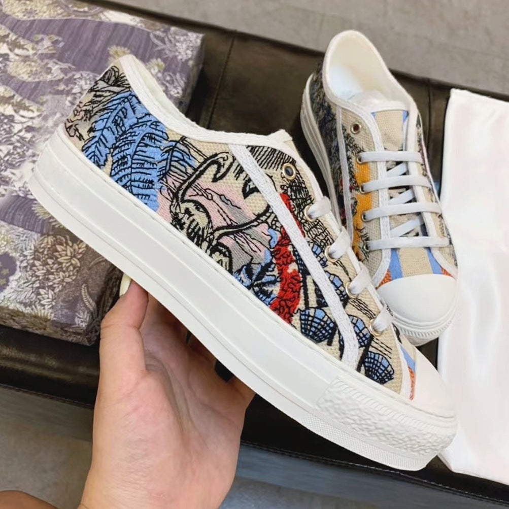 Women's Letter Embroidered Classic Electric Thick Bottom Canvas Shoes