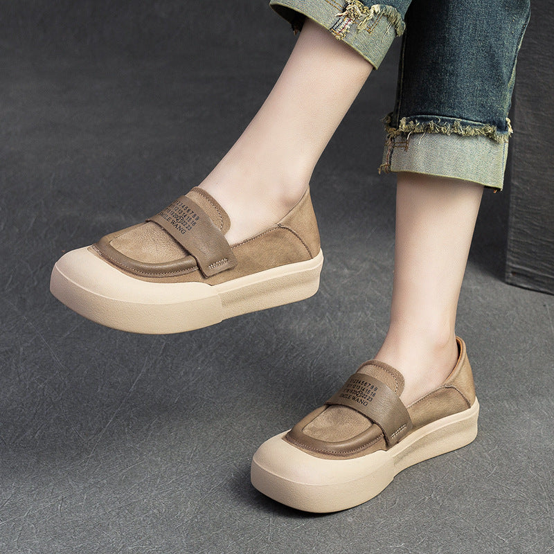 Women's Round Head Thick Bottom Slip-on Retro Casual Shoes