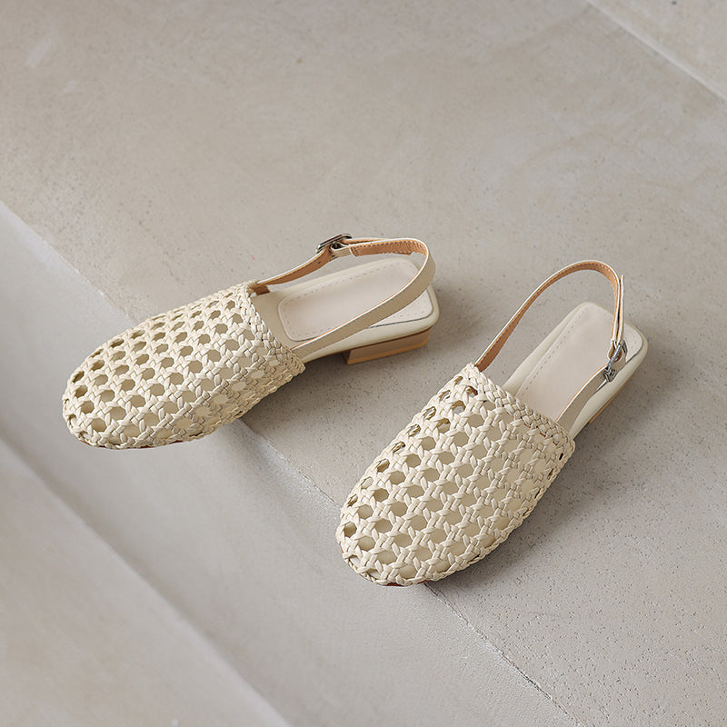 Women's Woven Hollowed Thick Low Closed Toe Sandals
