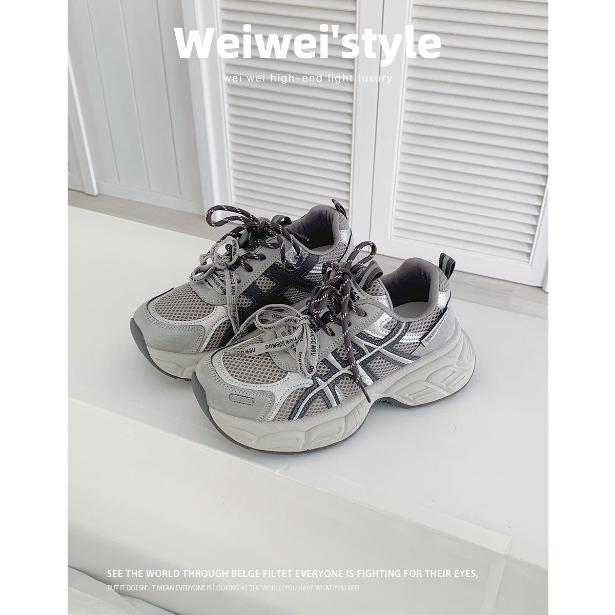 Women's Platform Dad Breathable Mesh Surface Small Height Sneakers