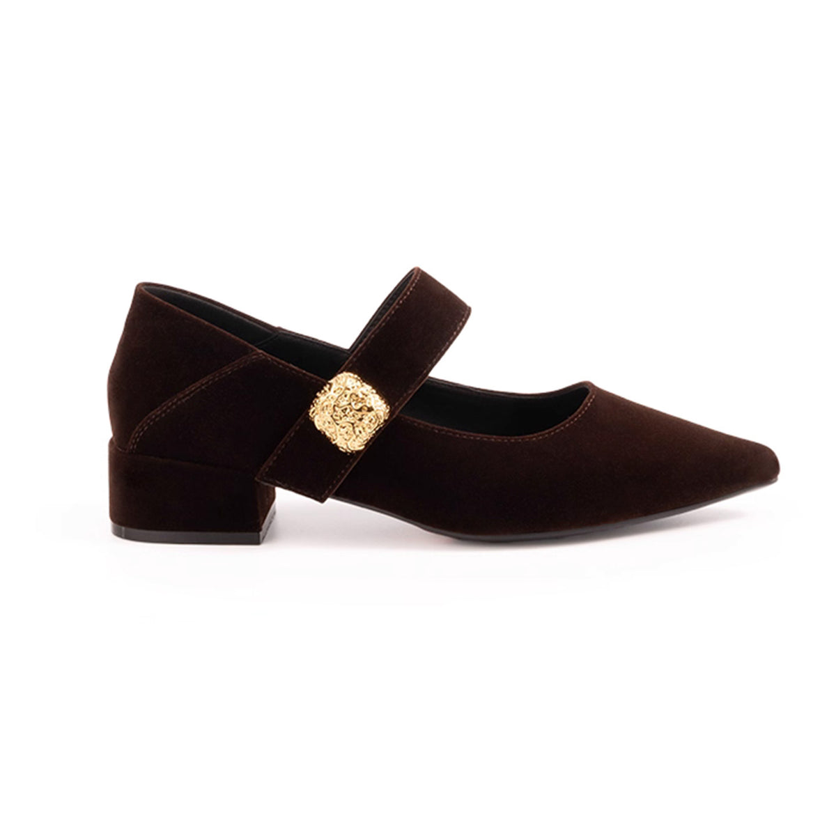 Women's Small Sharp Point Mary Jane Genuine Metal Buckle With Veet Heels