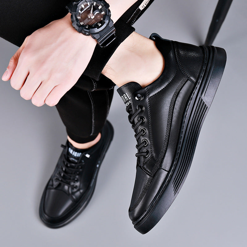 Men's White Trendy Slip-on Genuine Breathable Sneakers