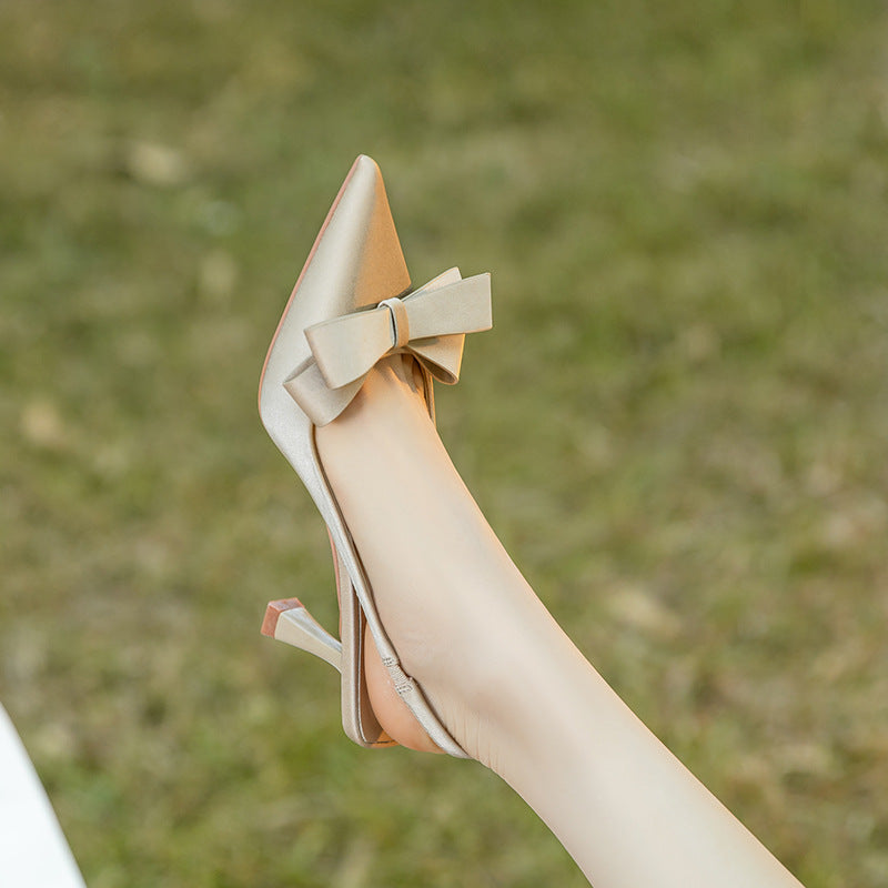 Women's French Style Temperament Bow Pointed Toe Heels
