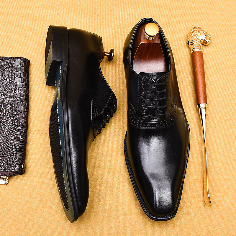 Men's British Formal Wear Genuine Pointed Oxford Men's Business Leather Shoes
