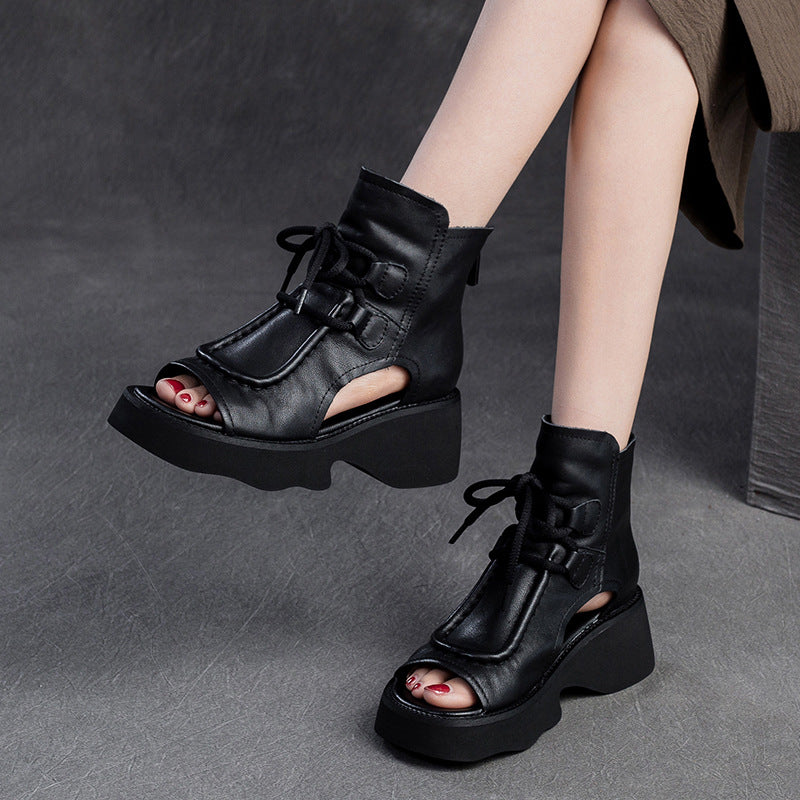 Women's Summer Retro Style Peep Toe Thick Sandals