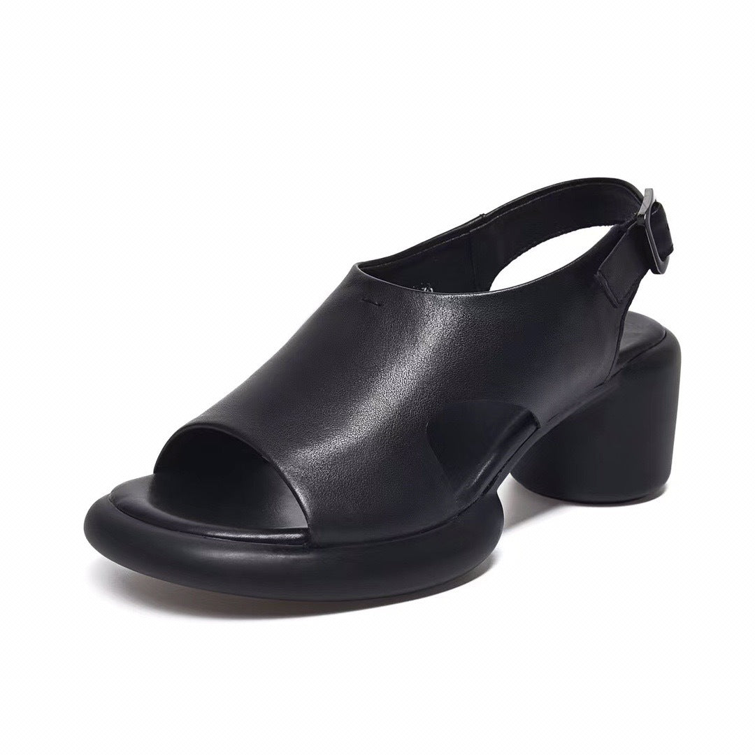Women's Summer Outer Wear Chunky Genuine Fish Heels