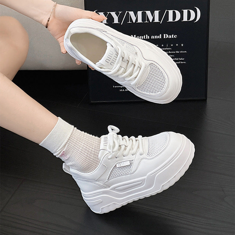 Women's Super Lightweight Thick-soled White Mesh Summer Sneakers
