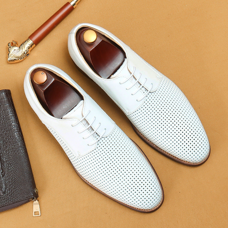 Men's White Formal Authentic Hollow Out Soft Leather Shoes
