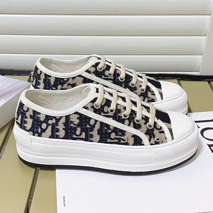 Women's Letter Embroidered Classic Electric Thick Bottom Canvas Shoes