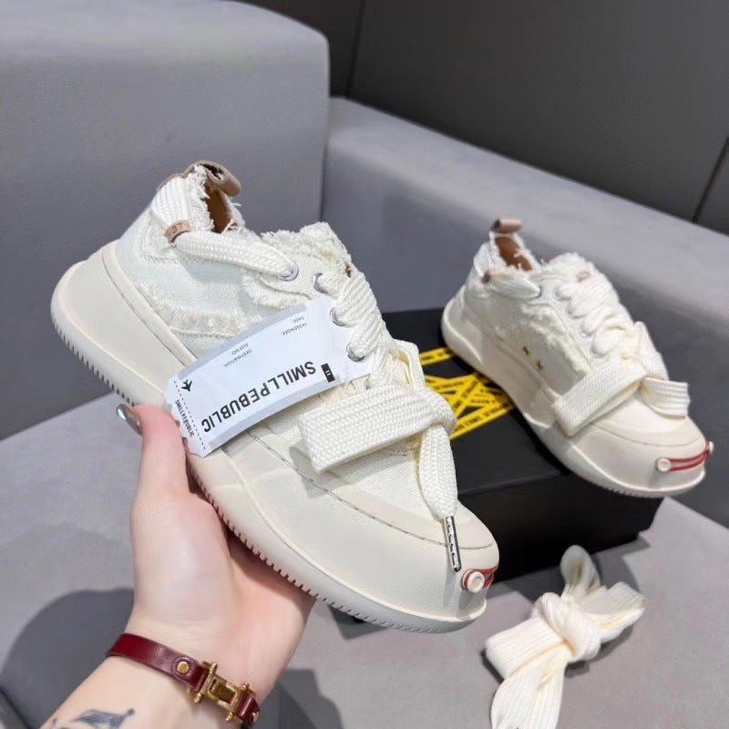 Women's & Men's Smiling Platform With Smile Face Half Canvas Shoes