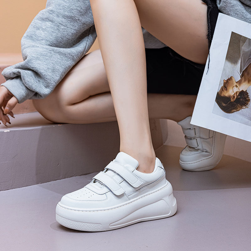 Women's Velcro White Spring Small Raise The Bottom Women's Casual Shoes