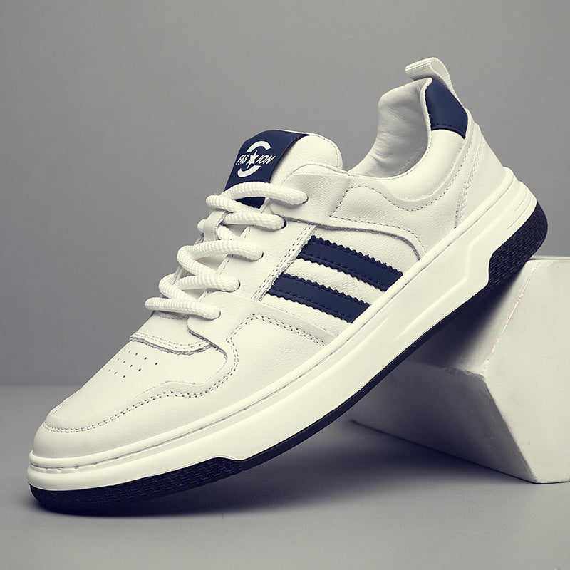 Men's Size Extra Large Top Layer Cowhide White Genuine Breathable Men's Board Shoes
