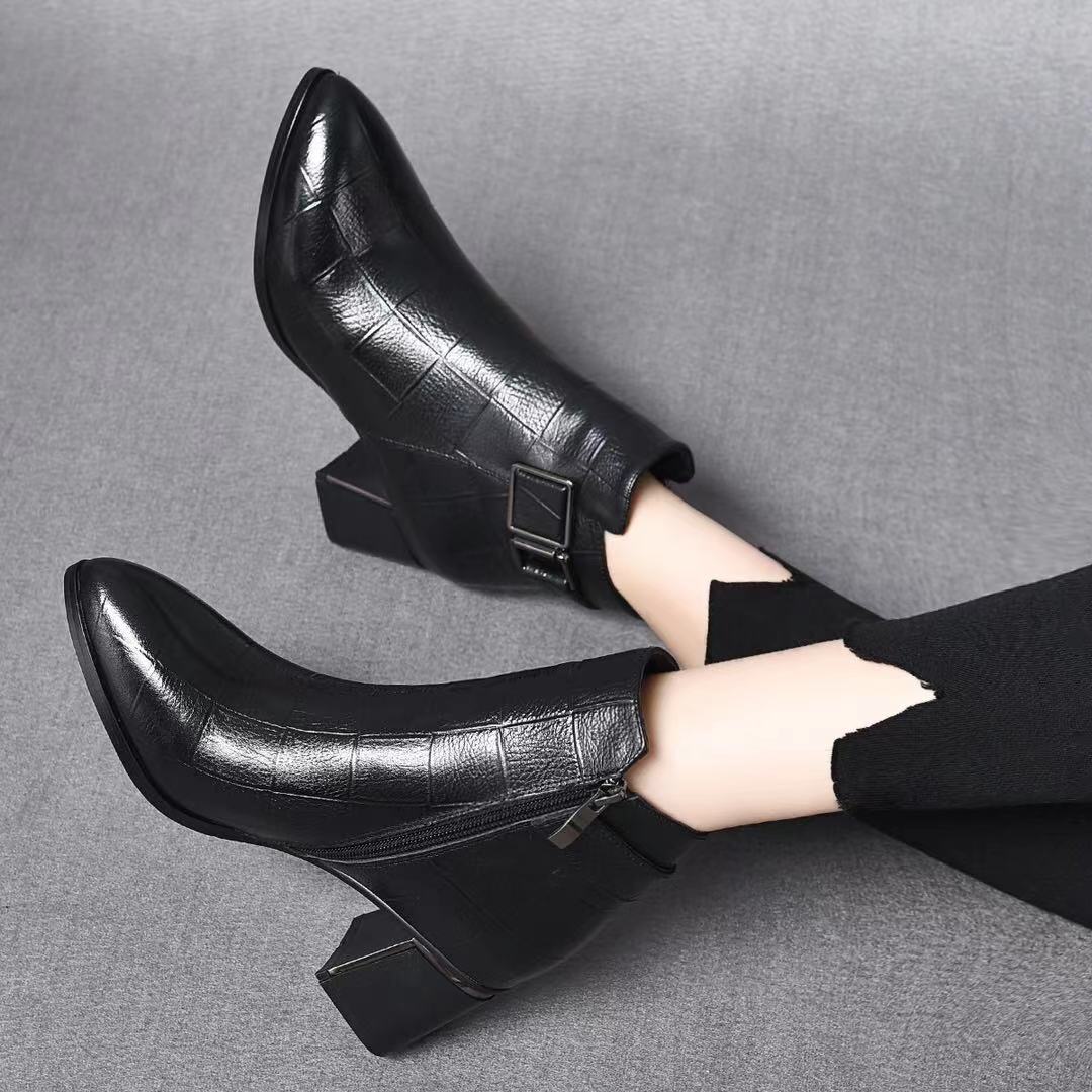 Women's High Chunky Pointed Toe Mid Cotton Boots