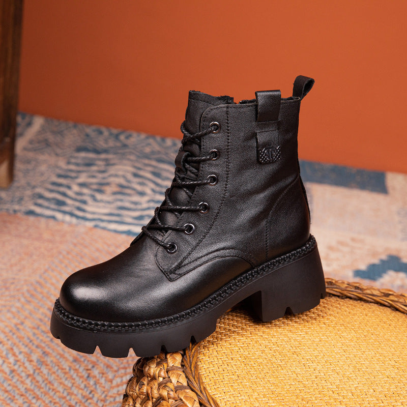 Women's First Layer Cowhide Martin Retro Rubber Boots