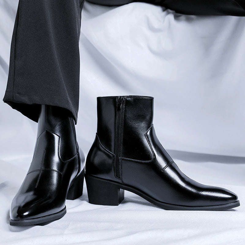 Men's Height Increasing Insole Zipper Working Platform British Boots