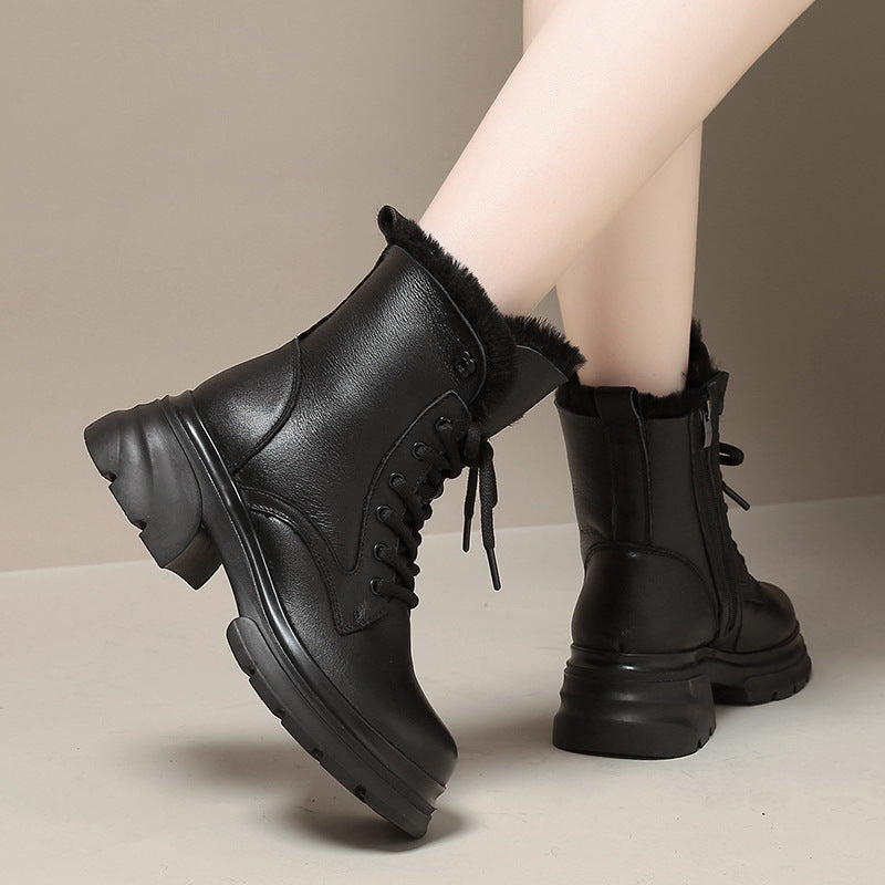 Women's Sheepskin Fur Integrated Thickened Cowhide Platform Snow Boots