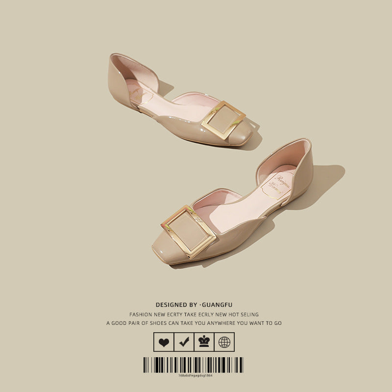 Women's Elephant Gray Patent Square Buckle Hollow Sandals