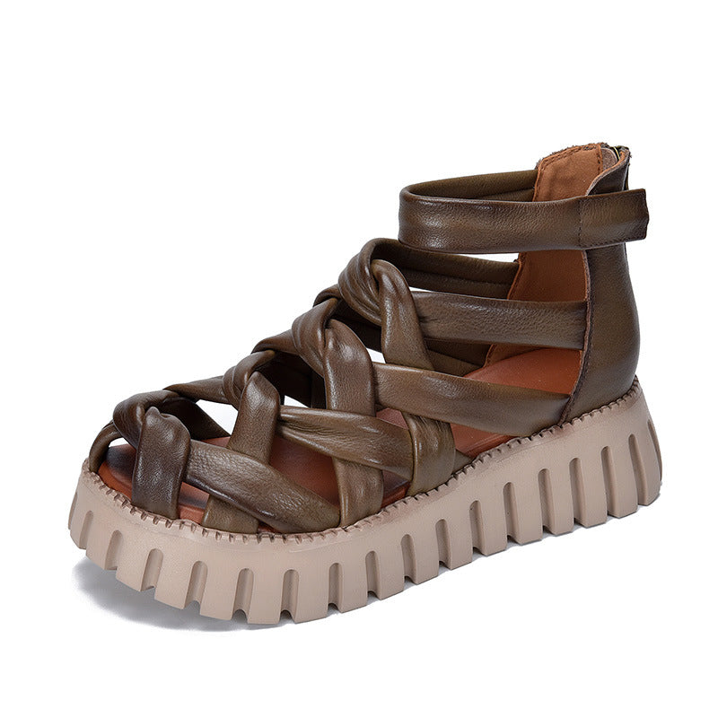 Women's Pairs Of Thick-soled Roman Genuine Pitcher Sandals