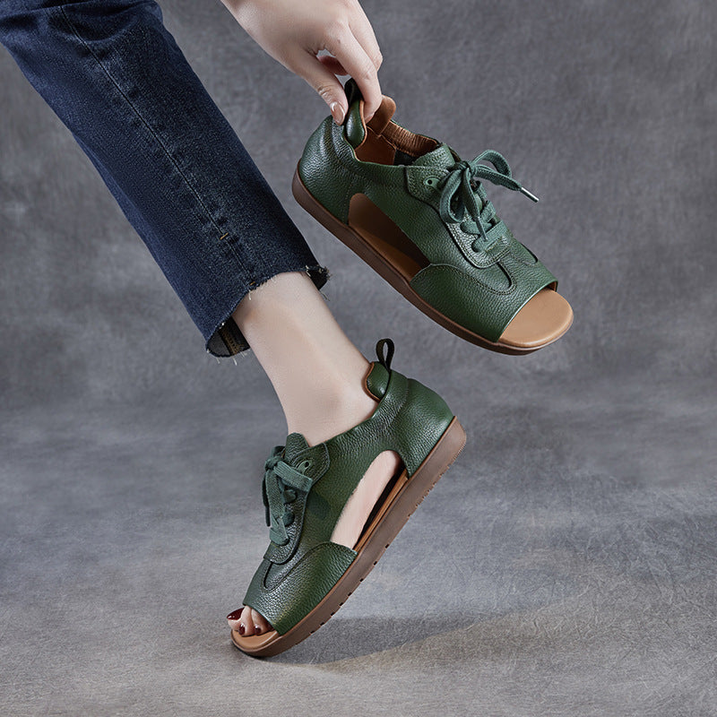 Women's Genuine Summer Retro Dress Flat Soft Bottom Sandals
