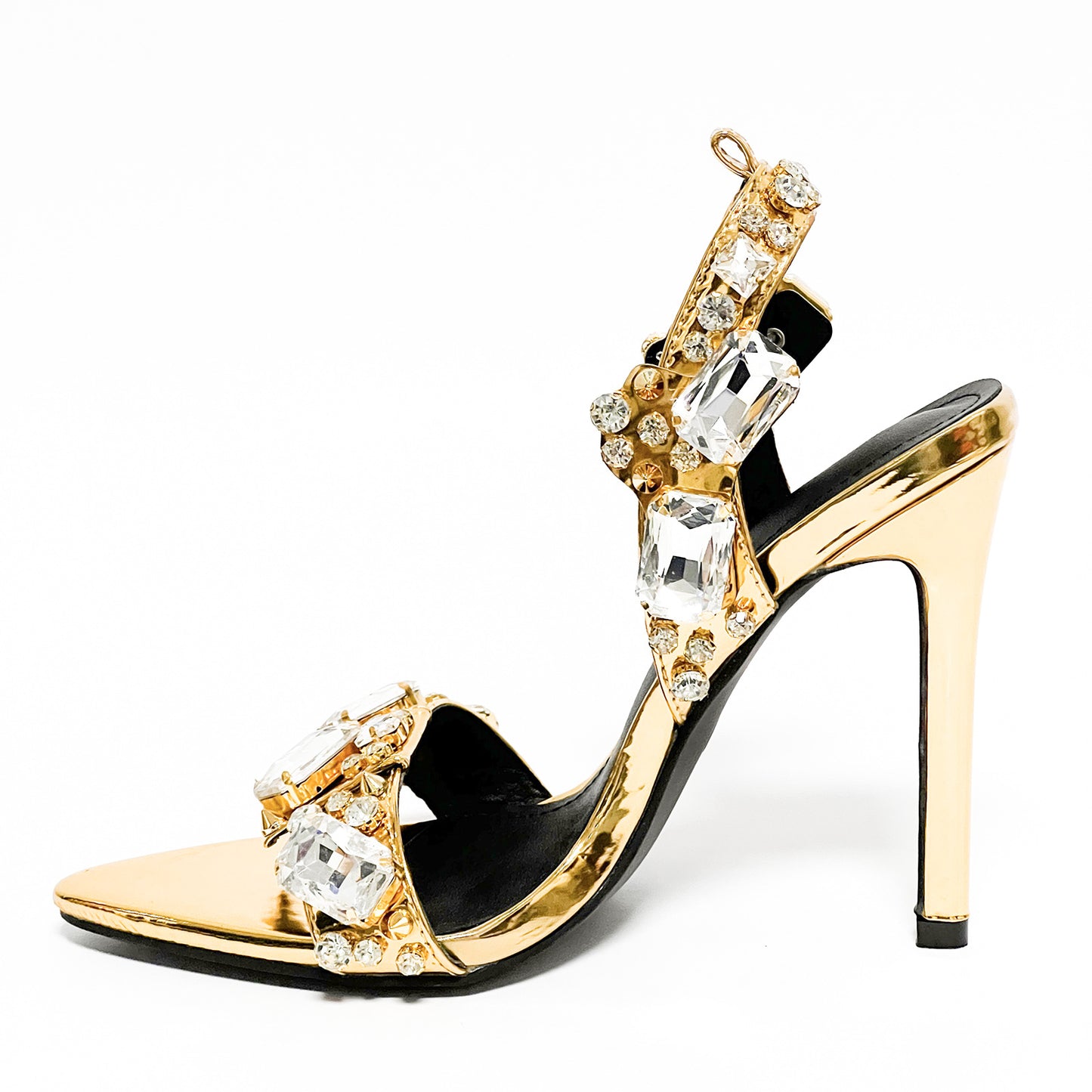 Pointed Toe Golden Rivet Rhinestone Stiletto Summer Heels
