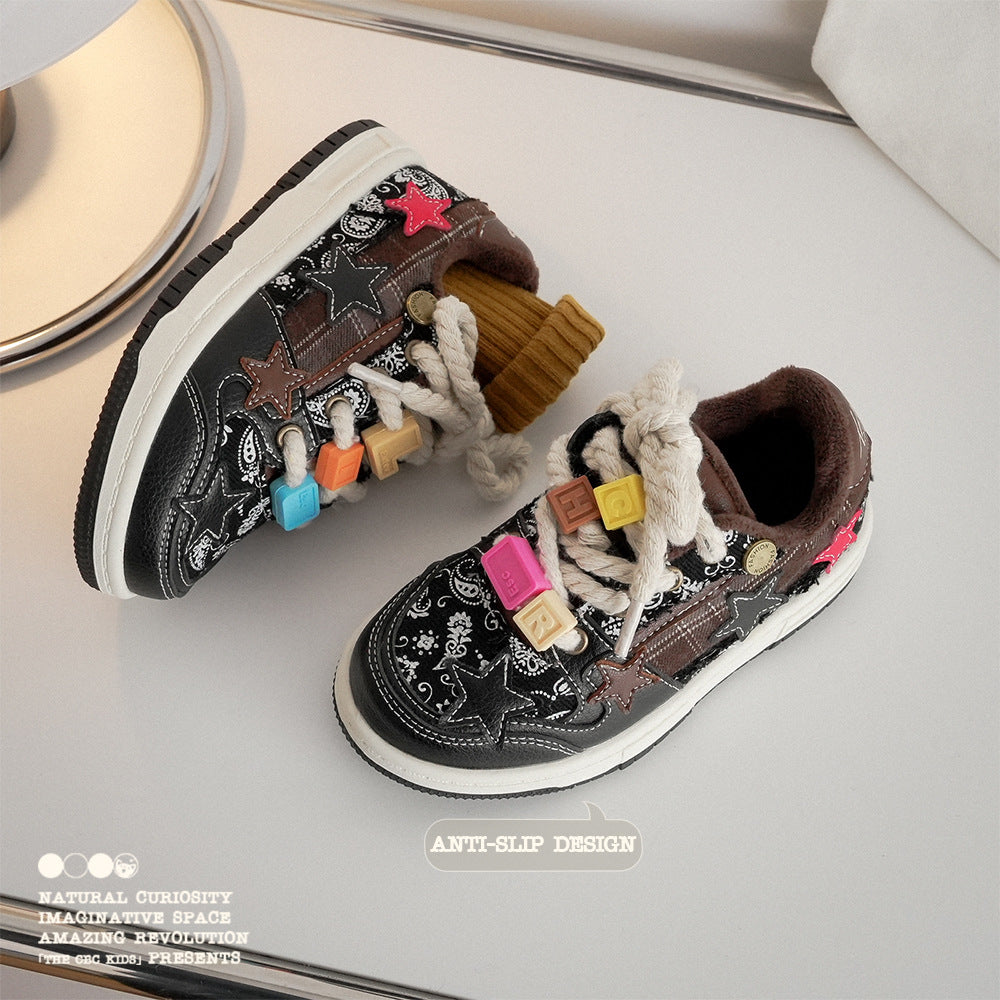 Children's Basketball Board Fleece-lined Boys Trend Kid's Sneakers