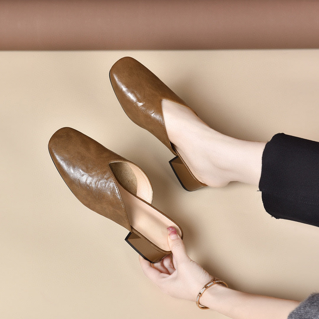 Women's Wear Summer Square Toe Simple Temperament Heels