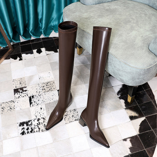 Women's Fashion Pointed Toe Chunky Slimming Versatile Stretch Boots