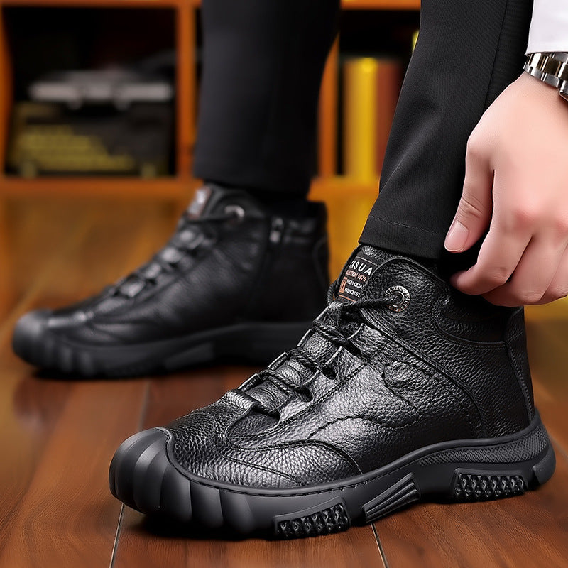 Men's Cotton Winter Warm Front Side Zipper Real Men's Shoes