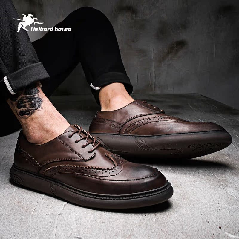 Men's Korean Genuine Style Retro Brogue British Men's Shoes