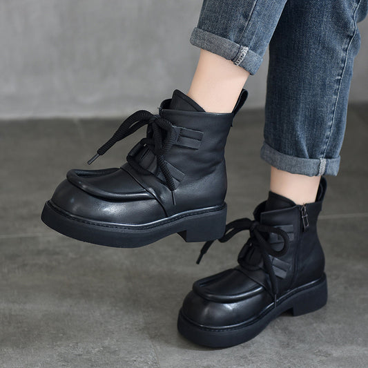 Women's Cowhide Platform Martin Retro Handmade Large Boots