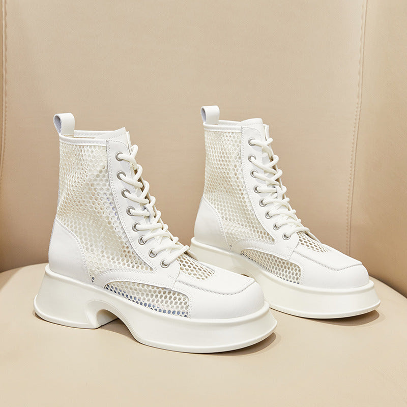 Women's Thin Breathable Martin Thick-soled White Mesh Boots