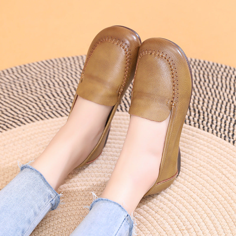 Women's Cowhide Slip-on Lazy Shallow Mouth Pregnant Casual Shoes