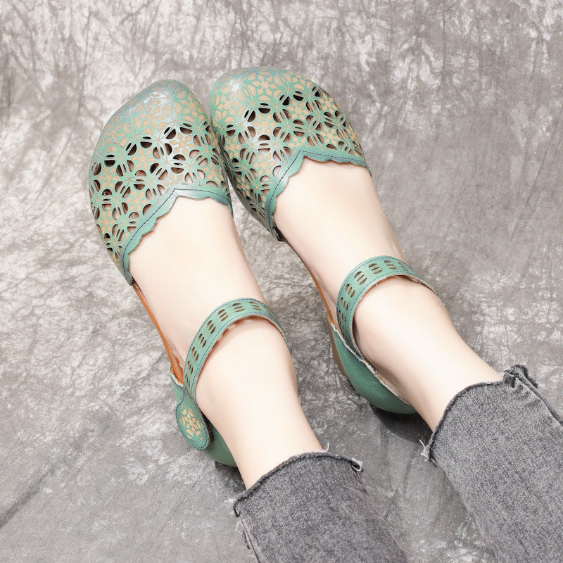 Women's First Layer Cowhide Thick Mid Round Heels