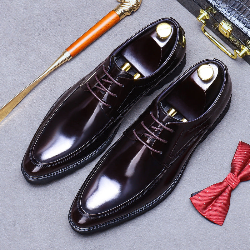 Men's Cowhide Genuine Soft Formal Wear Derby Pointed Toe Platform Leather Shoes