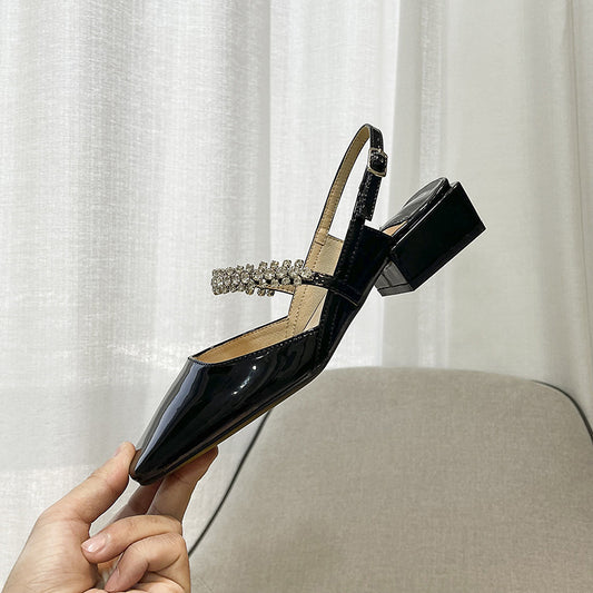 Women's Mom Diamond Back Empty Square Toe Low-cut Thick Heels