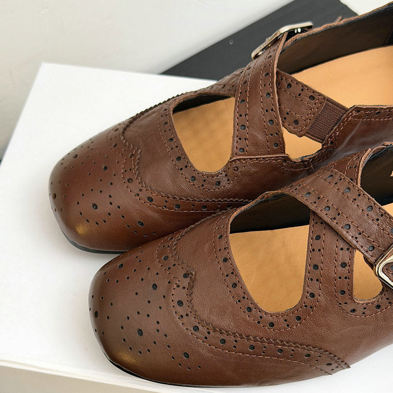 Mary Jane Low-cut Belt Buckle Small Low Top Square Leather Shoes