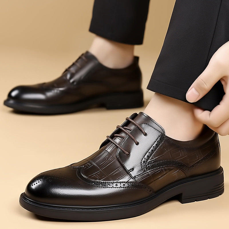 Men's Formal Wedding Crocodile Pattern Cowhide Brogue Leather Shoes